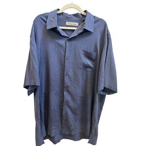 Tommy‎ Bahama Sz XL Blue Palm Embossed Foliage 100% Silk Camp Shirt Short Sleeve